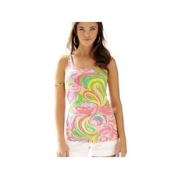 Lilly Pulitzer Tabbie Tank Top Multi All Nighter Pink Paisley Print Sz XS A1282 - Picture 1 of 5